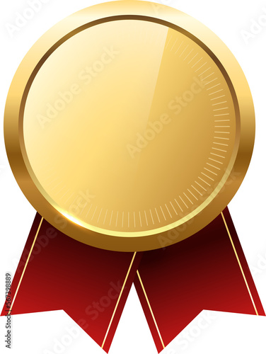 Golden medal with red ribbon .Champion and winner awards Sports medal .