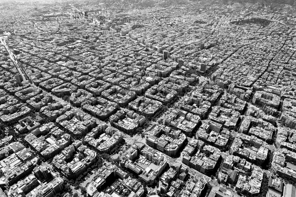 vue aérienne de la ville de Barcelone, et ses rues et bâtiments en ...