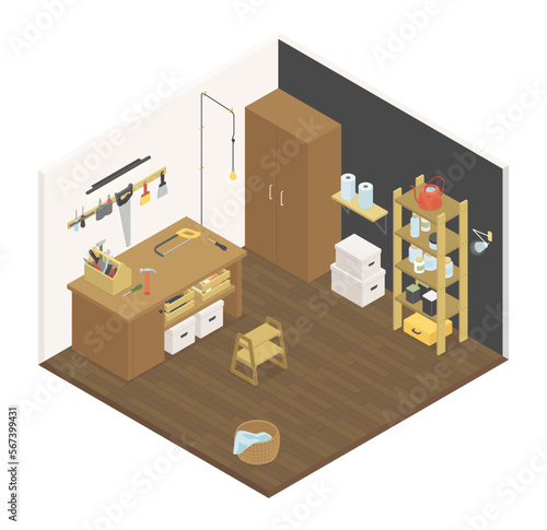 Carpentry workshop - modern vector colorful isometric illustration