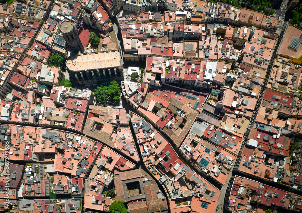 vue aérienne de la ville de Barcelone, et ses rues et bâtiments en ...