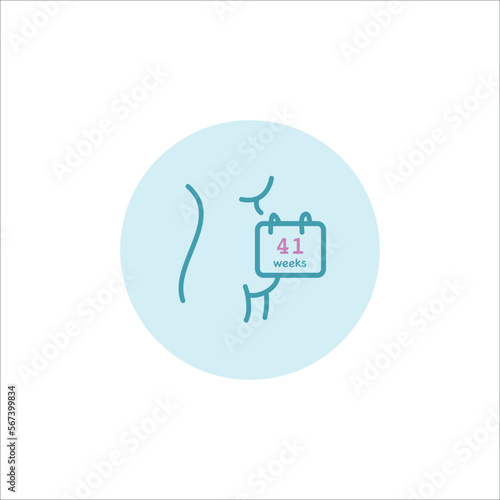 41 weeks of pregnancy symbol. Forty-one weeks pregnant vector icon. Pregnant mom with a calendar linear art