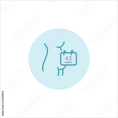 42 weeks of pregnancy symbol. Forty-two weeks pregnant vector icon. Pregnant mom with a calendar linear sign
