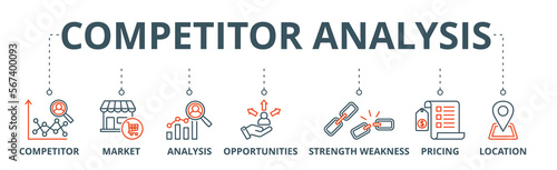 Competitor analysis web icon vector illustration concept with icon of competitor, market, analysis, opportunities, strength weakness, pricing, location