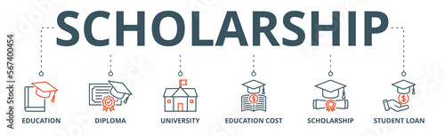 Scholarship banner web icon vector illustration concept with icon of education, diploma, university, education cost, scholarship, loan student