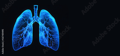 Hologram lung health care of the future. Modern medical science in the future. Generative AI photo