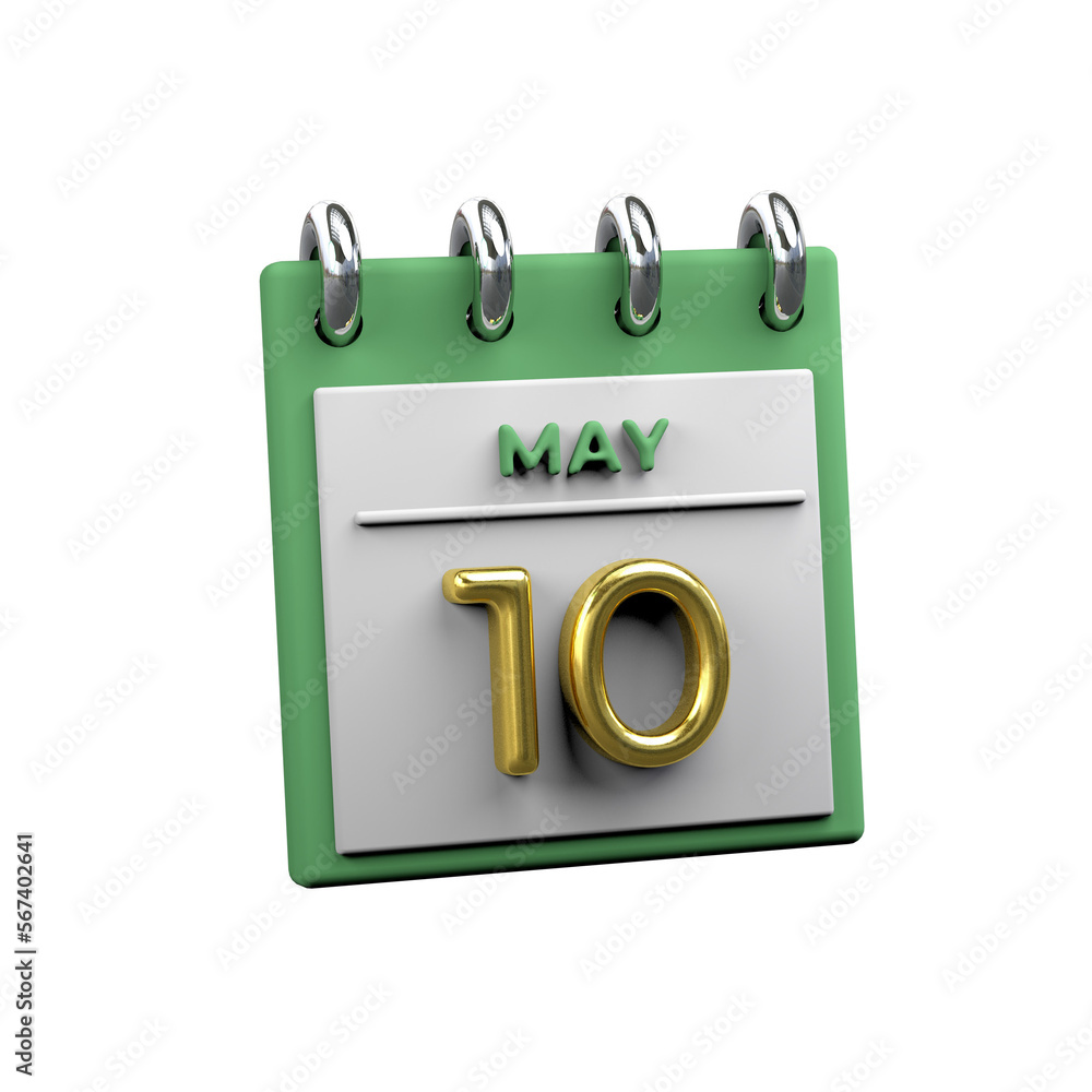 Monthly calendar 3D Render 10 May Monthly calendar 3D Render 10 May