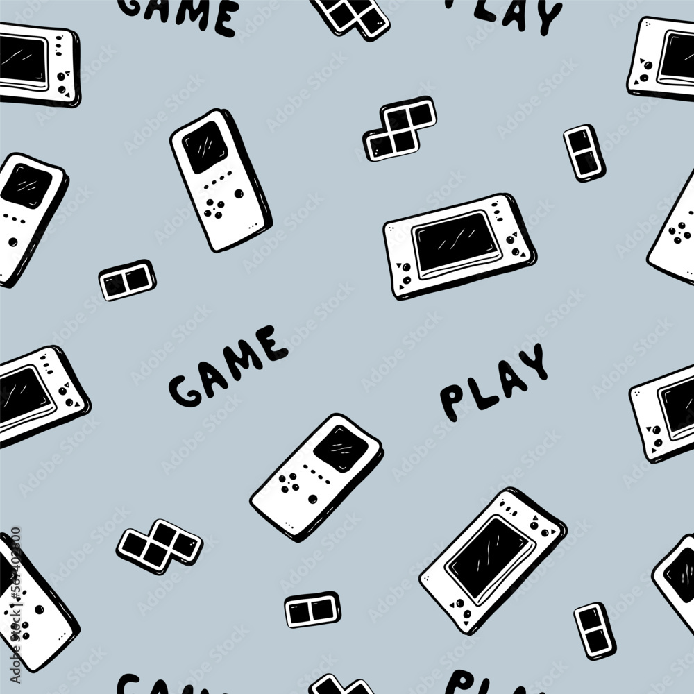 Retro vibe doodle pattern. Video game hand drawn doodle seamless ...