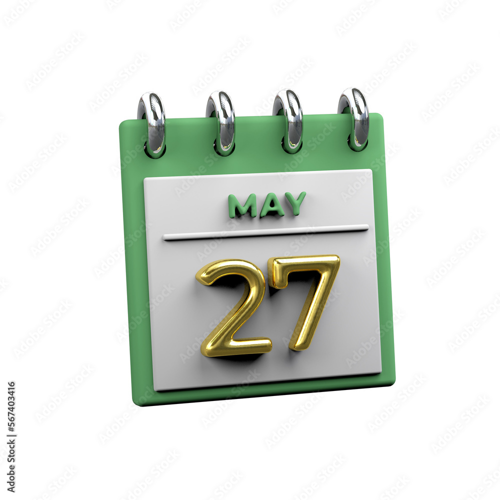 Monthly calendar 3D Render 27 May Monthly calendar 3D Render 27 May