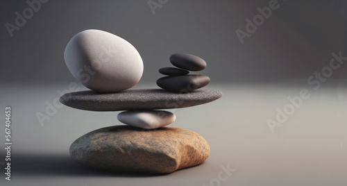 Zen stones  pebbles stack  balance and stability concept. Generative AI