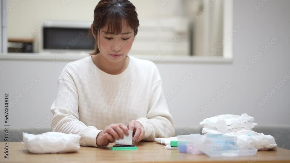 自宅で勉強する女性 自宅で勉強する女性