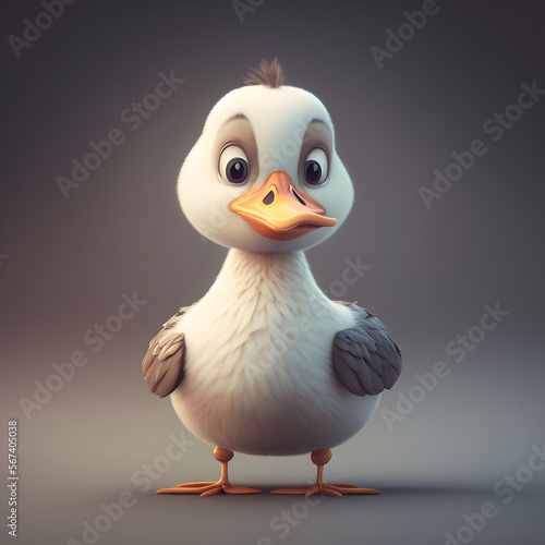 Cute Cartoon White Goose Character 3D Rendered