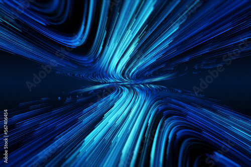 Futuristic blue light streak, technology background. Glowing abstract connecting lines and dots representing, fiber optic, data speed, wireless data, high-speed internet and network theme.