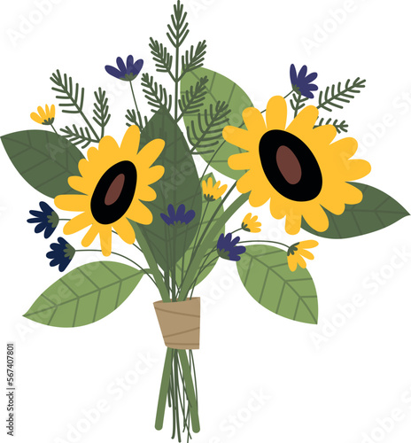 Sunflower bouquet icon. Beautiful flowers. Florist composition