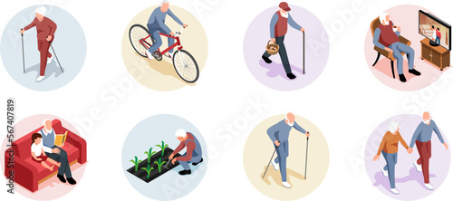 Isometric Old People Activity Composition Set