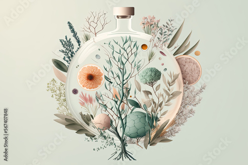 Gin bottle concept with botanicals reaching out from within 