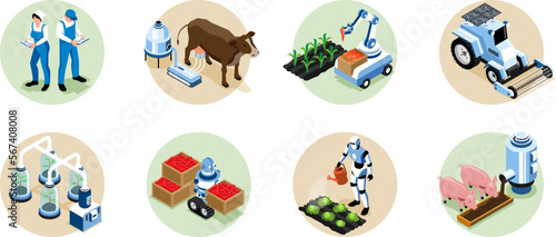 Fototapeta Naklejka Na Ścianę i Meble -  Isometric Smart Farm Composition Set