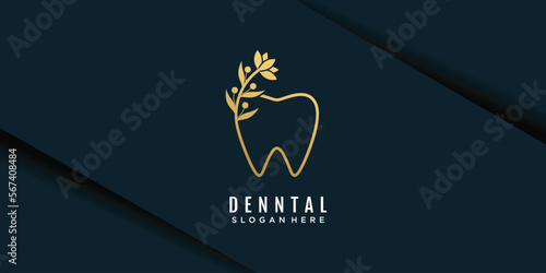 Dental logo with flower element creative design premium vector