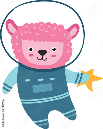Cute lamb in space suit. Animal universe explorer
