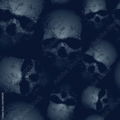  skulls on black background.