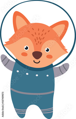Cute fox astronaut. Funny space explorer character