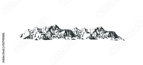 Mountain vector illustration, landscape mature silhouette element outdoor icon snow ice tops and decorative
