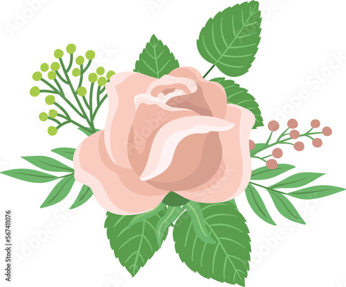 Romantic rose flower. Green botany vintage decor