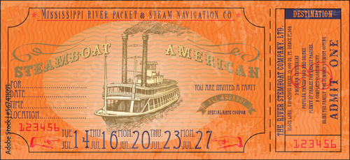 vector image of an old vintage misissippi steamboat ticket	