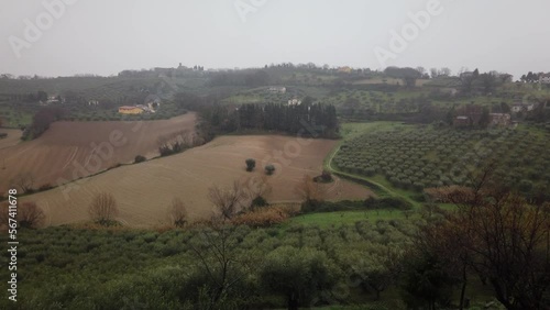 Rainy day panoramic view, Marche, Italy 4k