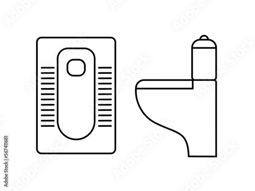 Toilet bowl indian and western style. Vector contour illustration.