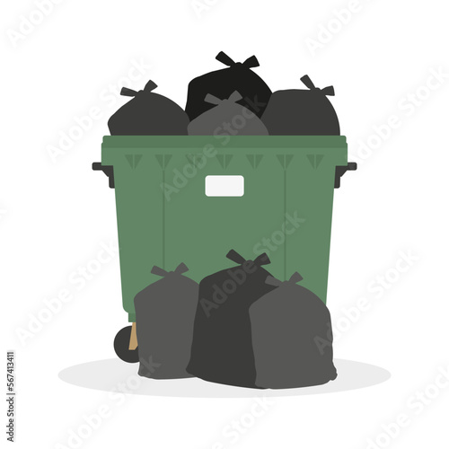 Overflowing trash can isolated on white background