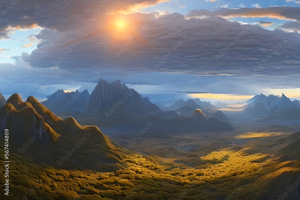 Fototapeta premium paisaje de un cielo con el atardecer. Generative AI