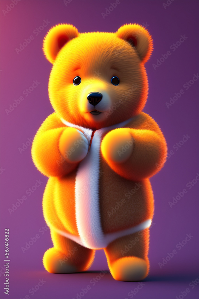 teddy bear, portrait of an incredibly cute bear, neon background.