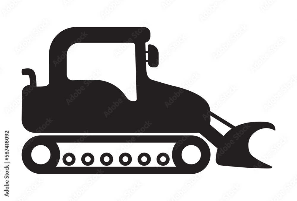 Bulldozer icon vector, black on white background