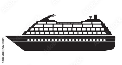 Cruise ship icon vector, black on white background