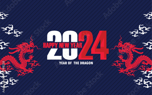 Happy chinese new year 2024 year of the chinese dragon zodiac with on color Background. ( Translation : happy new year, chinese dragon )