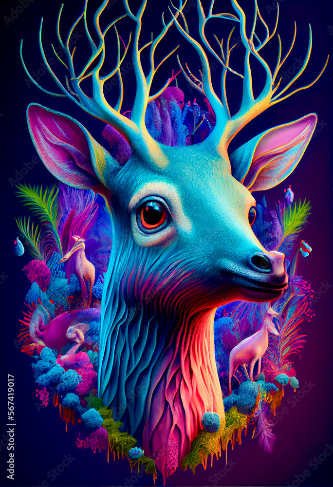 Generative AI abstract render of a surreal fantastic deer