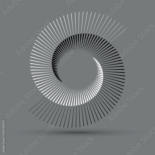 Spiral with black and white lines as dynamic abstract vector background or logo or icon. Yin and Yang symbol.