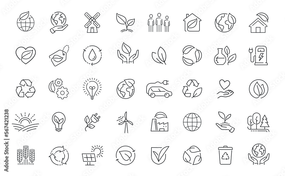 Ecology icons set in linear style. Nature, environment concept vector. Eco symbols thin line - obrazy, fototapety, plakaty 