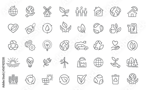 Fotografiet Ecology icons set in linear style