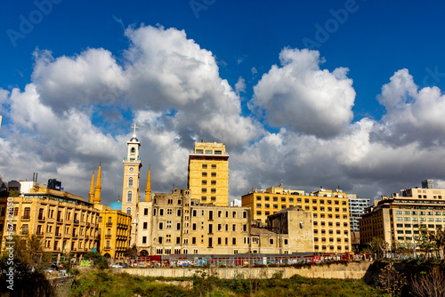 Saint George Maronite Cathedral spire and neighboring buildings, Beirut, Lebanon, Middle East photo