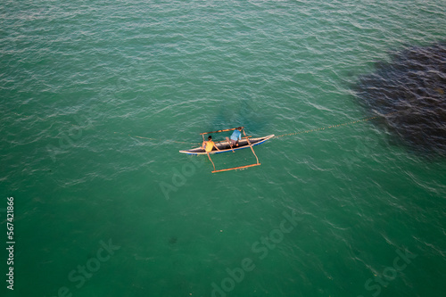 Banka traditional filipino boat for fisherman  aerial photography 