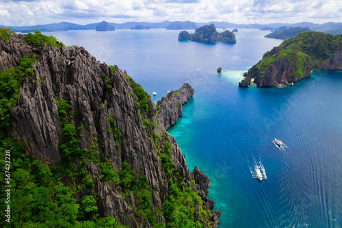 Amazing reef and mountains in the sea of Palawan  Philippines  aerial view 
