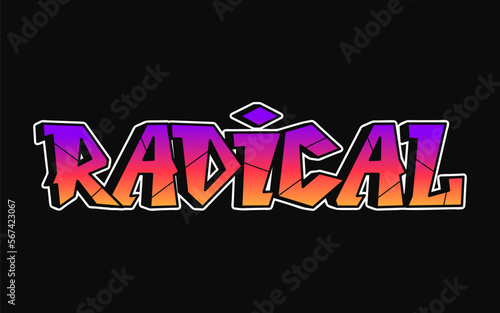Radical word trippy psychedelic graffiti style letters.Vector hand drawn doodle cartoon logo Radical illustration. Funny cool trippy letters, fashion, graffiti style print for t-shirt, poster concept