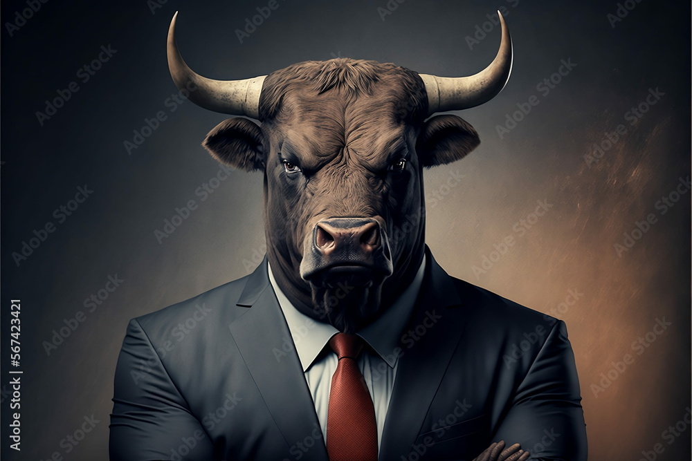 Defeated Bull: A Powerfully Expressive Portrait of Market Loss and Disappointment. Generative AI