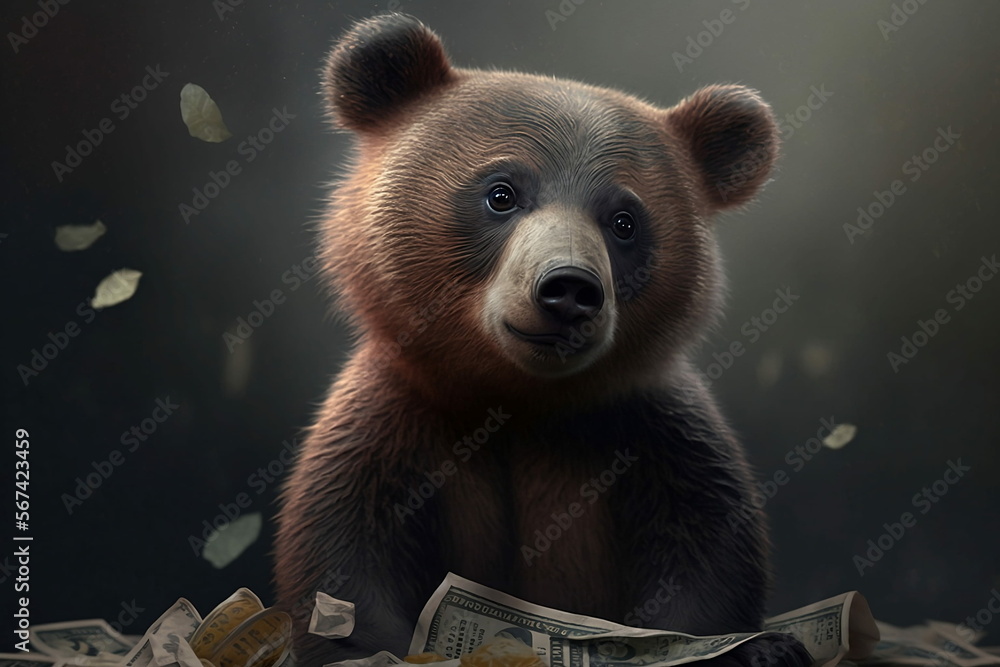 Funny Bear Navigating the Falling Stock Market. Generative AI