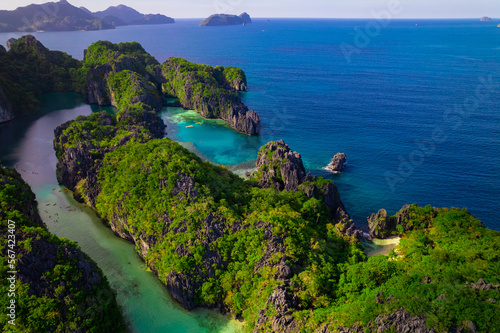 Amazing reef and mountains in the sea of Palawan, Philippines (aerial view)