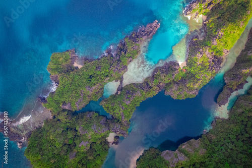 Amazing reef and mountains in the sea of Palawan, Philippines (aerial view)