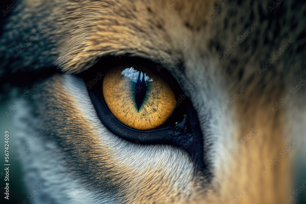 closeup of a wolf eye. Generative AI