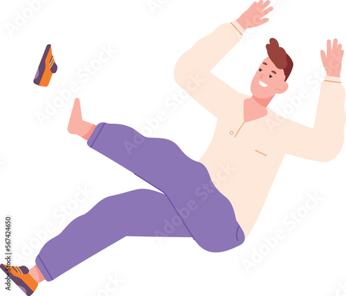 Guy falling down. Floating young man in air