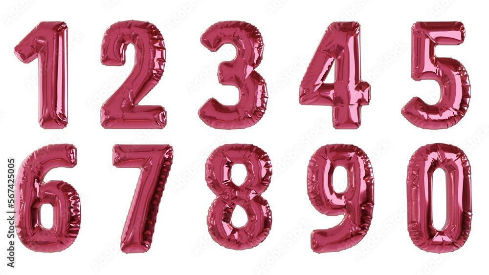 Balões numéricos um dois três quatro cinco seis sete oito nove zero na cor rosa sem fundo Balões numéricos um dois três quatro cinco seis sete oito nove zero na cor rosa sem fundo